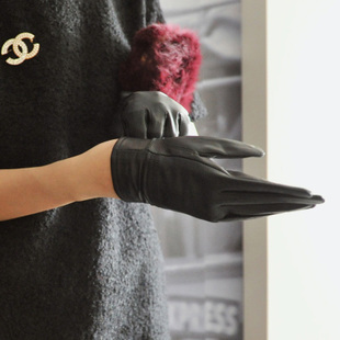 Genuine leather sheepskin gloves suede rabbit fur