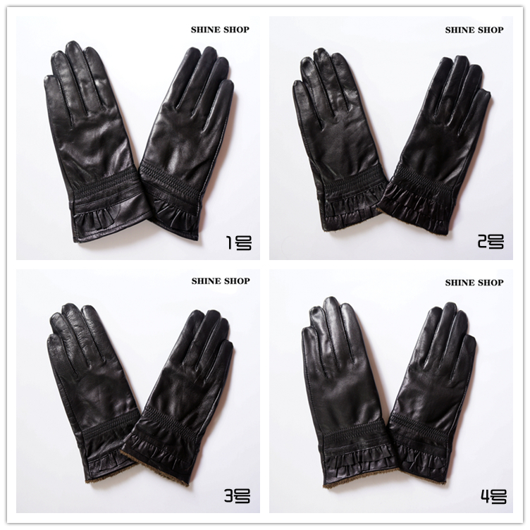 Genuine leather sheepskin gloves thermal women's gloves plus velvet hot-selling laciness paragraph
