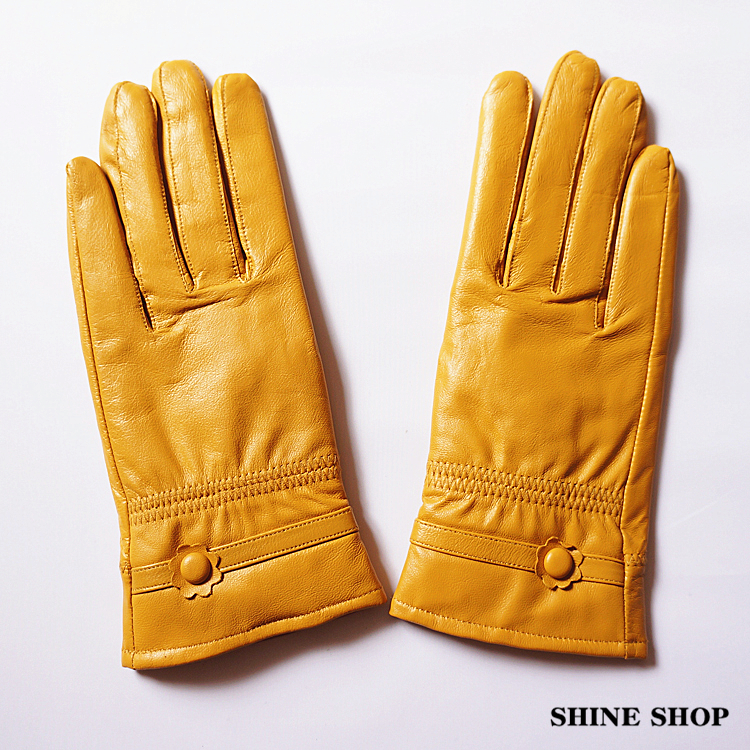 Genuine leather sheepskin women's gloves laciness buckle plus velvet thermal windproof
