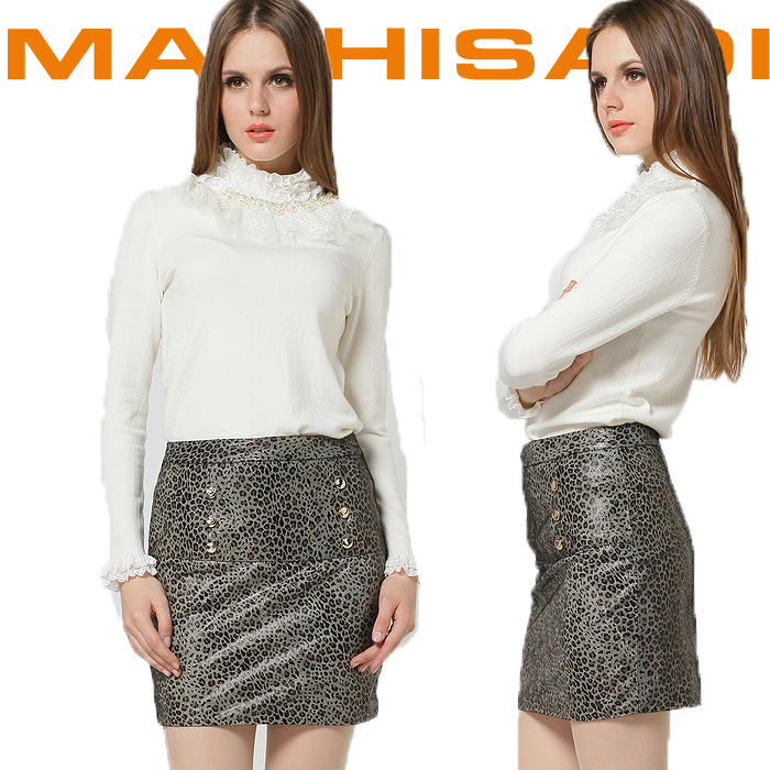 Genuine leather step skirt bust skirt sheepskin leopard print slim hip skirt fashion slim