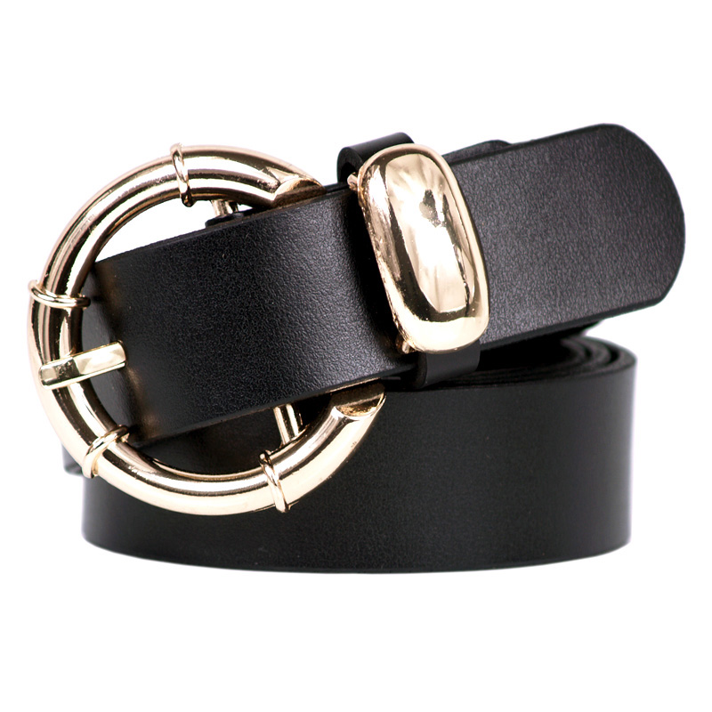 Genuine leather strap fashion women's round buckle vintage casual genuine leather wide belt waist belt black