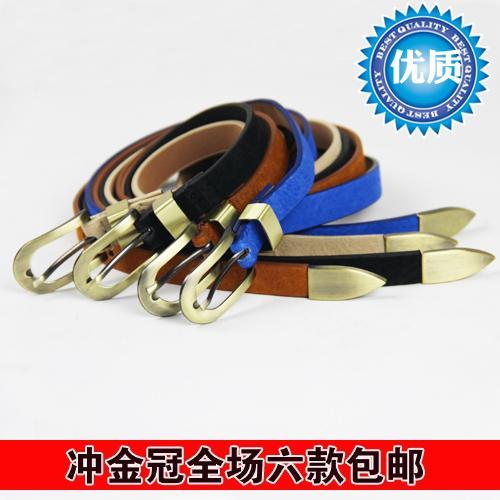 Genuine leather strap pigskin thin belt piece set metal women's belt