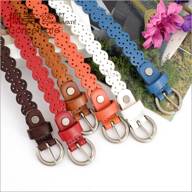 Genuine leather strap wave cutout sweet casual women's fashion genuine leather belt c595