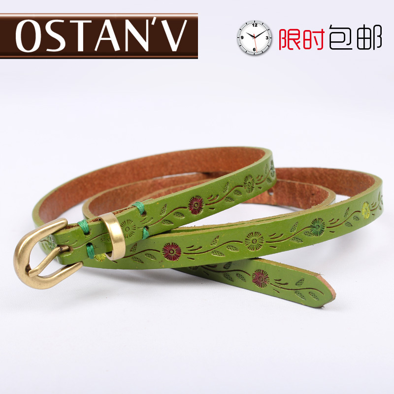 Genuine leather strap women's casual all-match first layer of cowhide carved belt waist belt new arrival