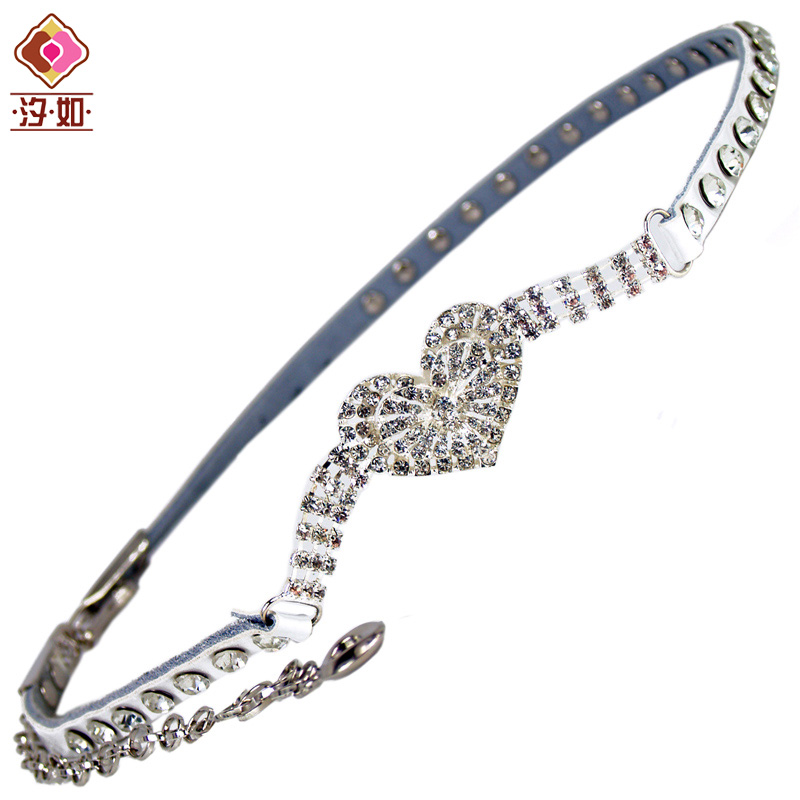 Genuine leather sweater belly chain female all-match fashion rhinestone heart decoration one-piece dress cowhide thin belt