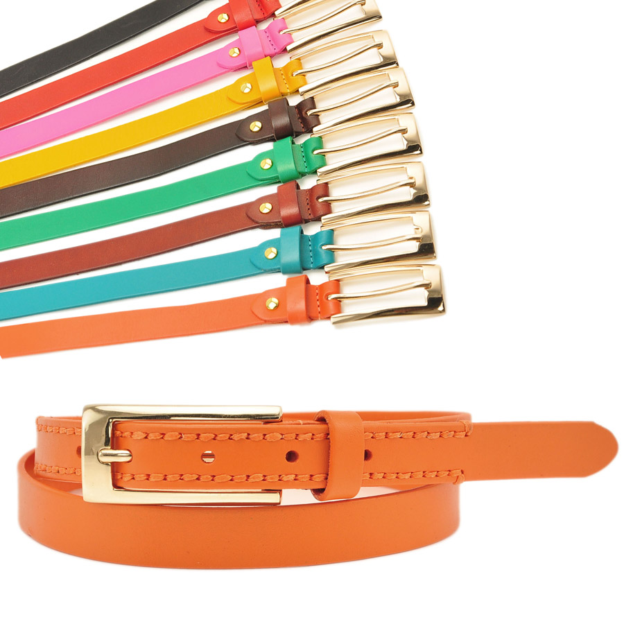 Genuine leather sweet candy color strap brief euchromatin buckle fashion women thin belt