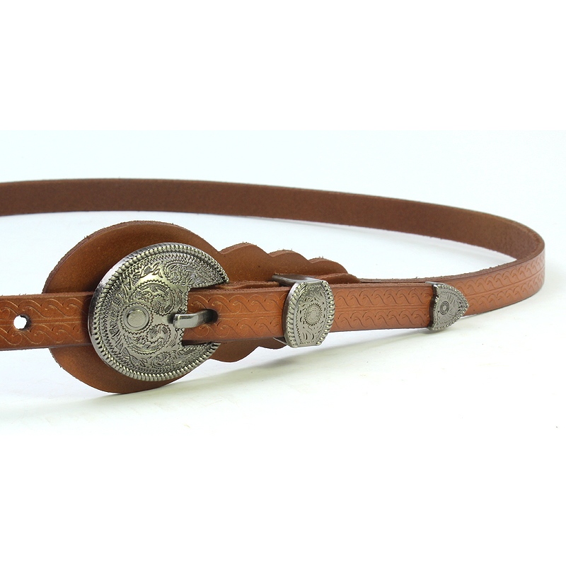 Genuine leather thin belt female vintage strap female print all-match decoration belt