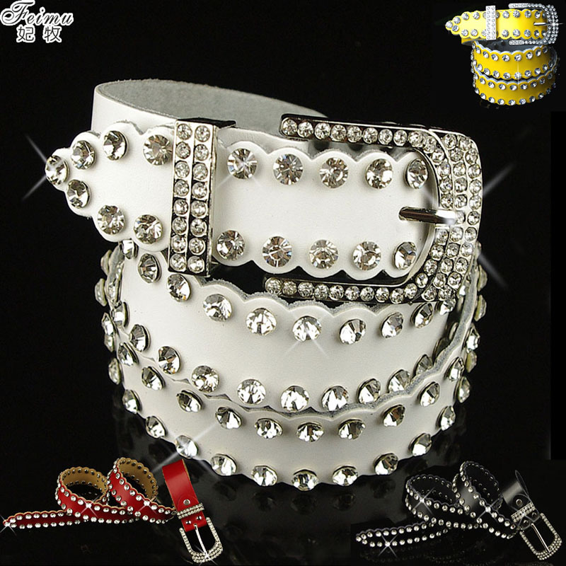 genuine leather women belt Women diamond decoration wave diamond fashion strap belt