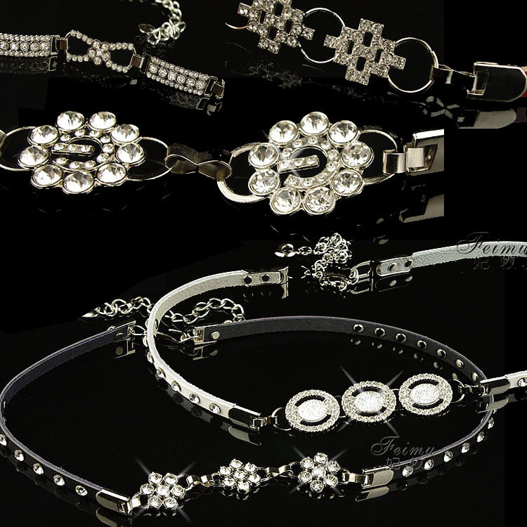 Genuine leather women's belly chain Women belt diamond rhinestone thin belt cowhide strap inlaying fashion