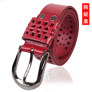 Genuine leather women's belt fashion cutout women's genuine leather strap female casual strap red np0032