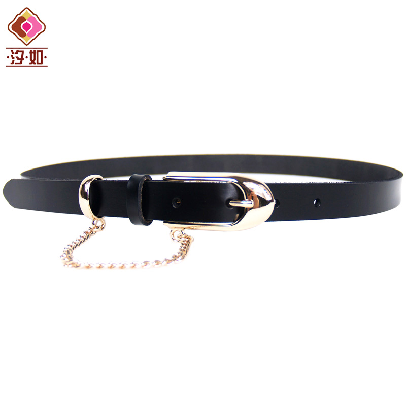 Genuine leather women's strap all-match genuine leather fashion tassel decoration tieclasps belt black