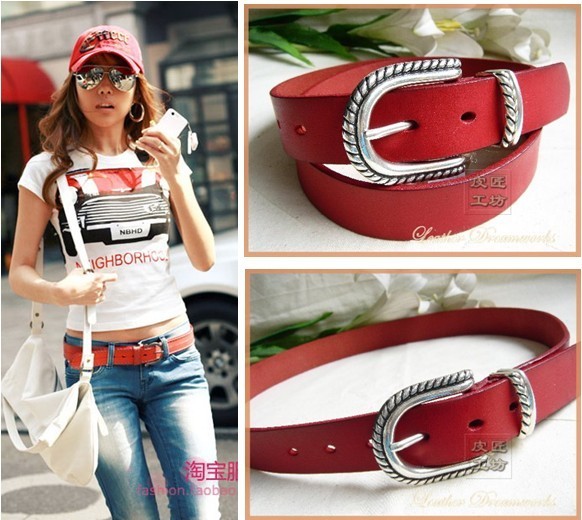 Genuine leather women's strap genuine leather fashion ladies red belt all-match pin buckle