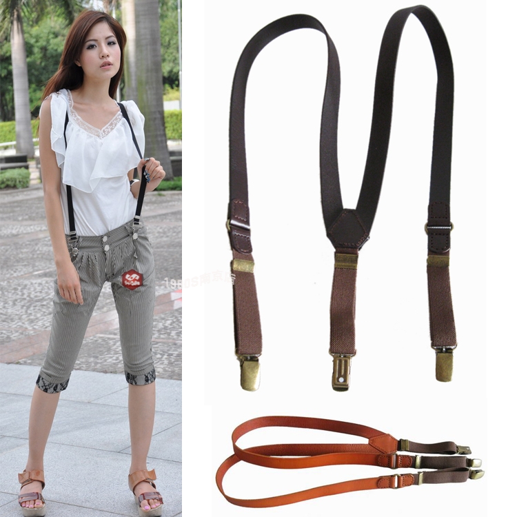 Genuine leather women's suspenders cowhide spaghetti strap suspenders fashion all-match z727 brown