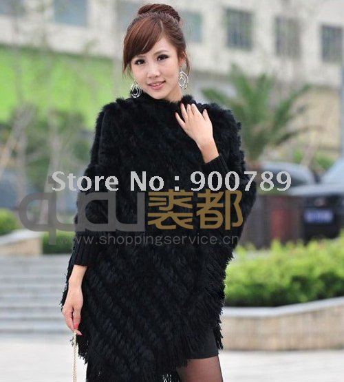 Genuine Rabbit Fur Poncho Hoody casual tassels sweater women's coats/Hot Sale/OEM/Wholesale/Retail/free shipping QD10888  A  G