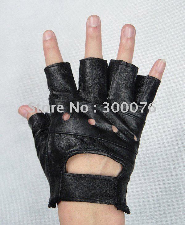 genuine real Leather Fingerless bike glove  Motorcycle Fitness Gloves balck balck