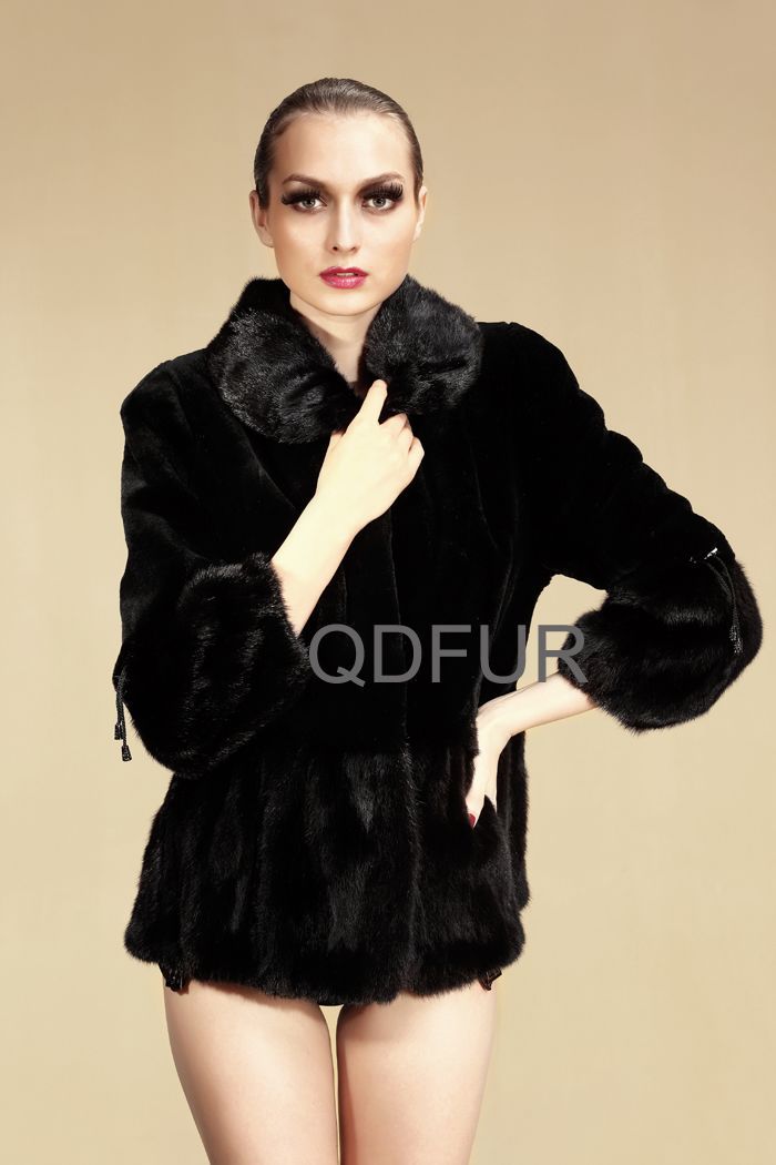 Genuine Real Rabbit Fur and Mink Fur Coat with Turn-down Collar outerwear Garement Wholesail/Retal/OEM/ QD6355-81   A   G