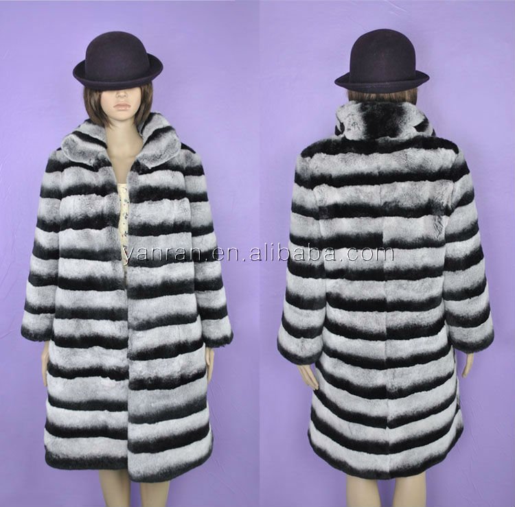 Genuine rex rabbit dyed in chinchilla color top quality fur coat YR-441 ~Drop shipping~wholesale~retail~OEM