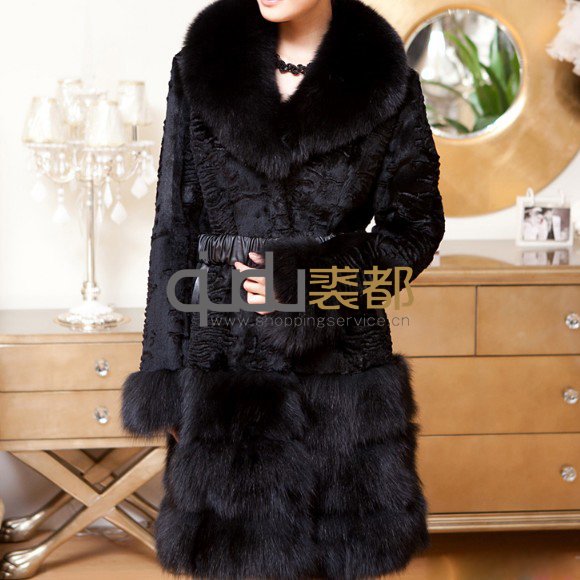 Genuine Sheared Rabbit & Fox Fur Coat classic very warm coats outerwear dress winter/free shipping QD11653 A G