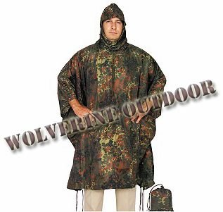 German FLECTAR Camo Ripstop Poncho 61013(Military Poncho Outdoor Poncho)