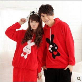 Get married the bridegroom bride pajamas red rabbit couple pajamas upset coral fleece leisure wear suit
