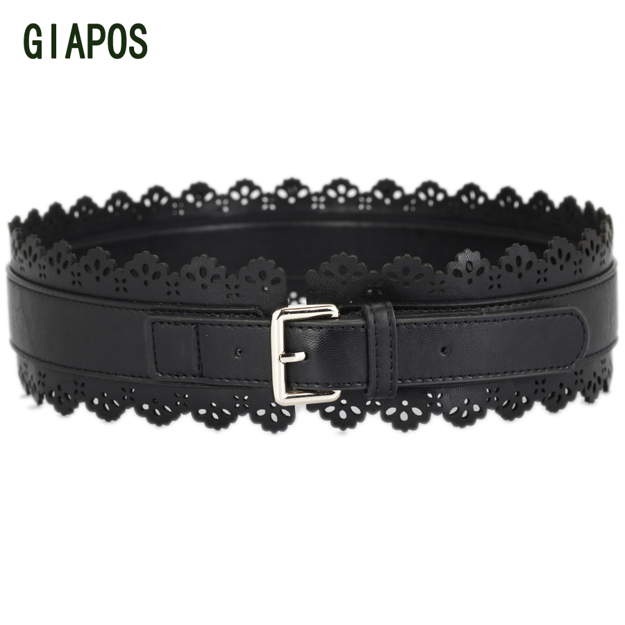 Giapos cowhide genuine leather vintage cutout cummerbund female single row pin buckle women's wide belt