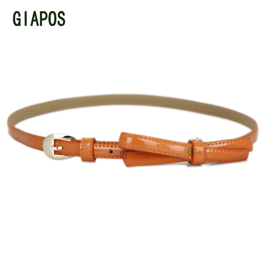 Giapos fashion all-match women's thin belt genuine leather japanned leather bow strap