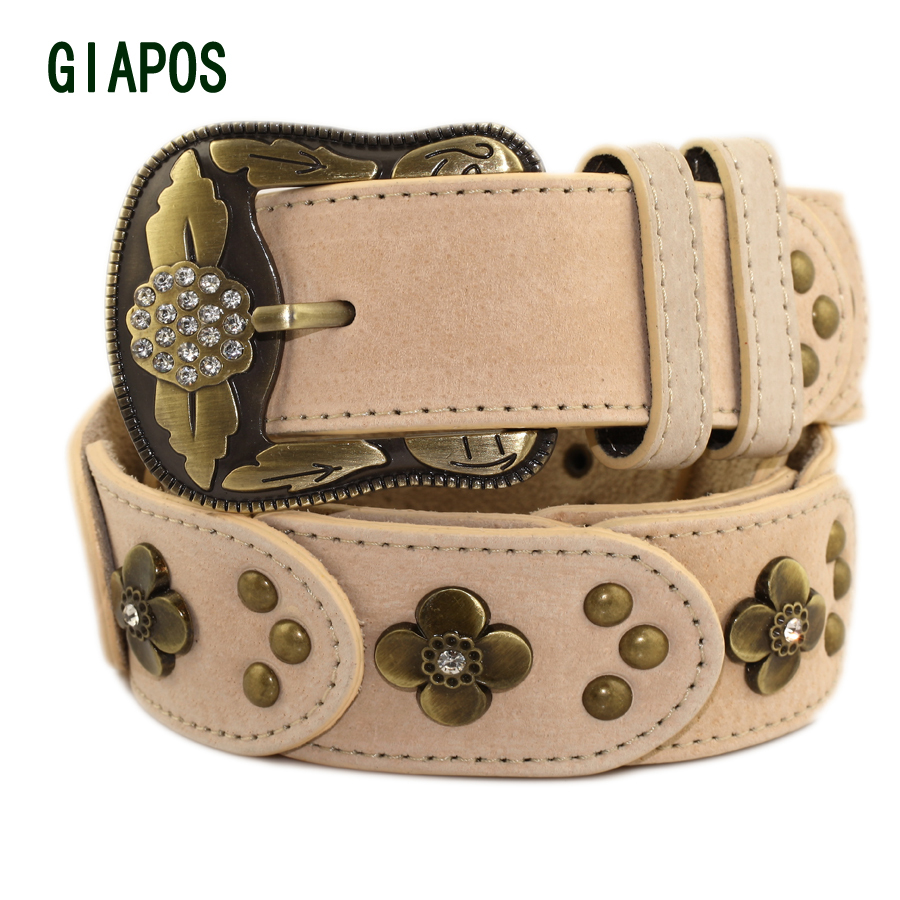 Giapos fashion rhinestone vintage belt female all-match genuine leather cowhide strap women's