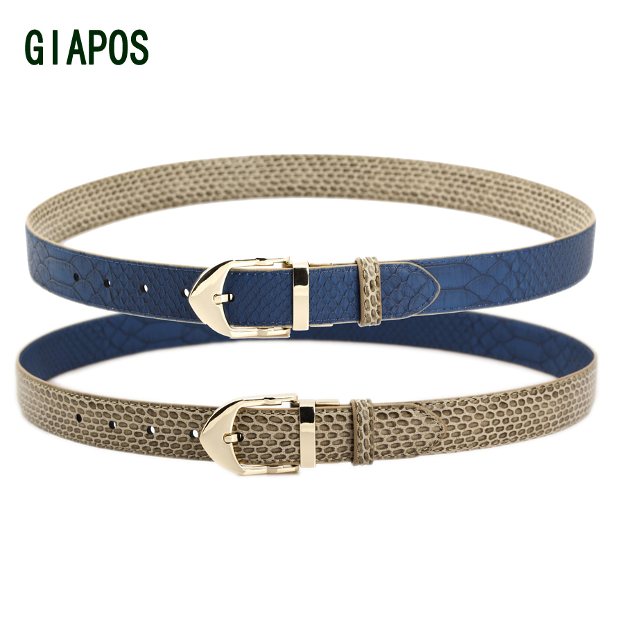 Giapos women's all-match genuine leather crocodile pattern pigskin both sides of the strap belt female