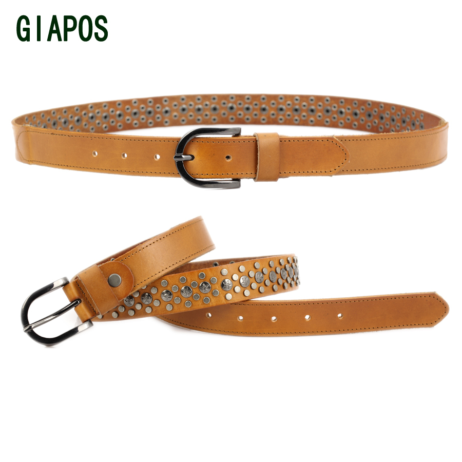 Giapos women's first layer of cowhide genuine leather belt rivet mosaic strap female
