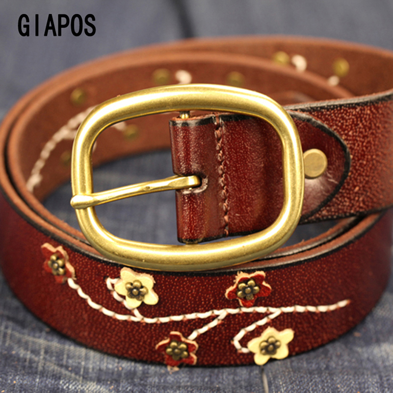 Giapos women's genuine leather first layer of cowhide women's pin buckle belt strap female casual
