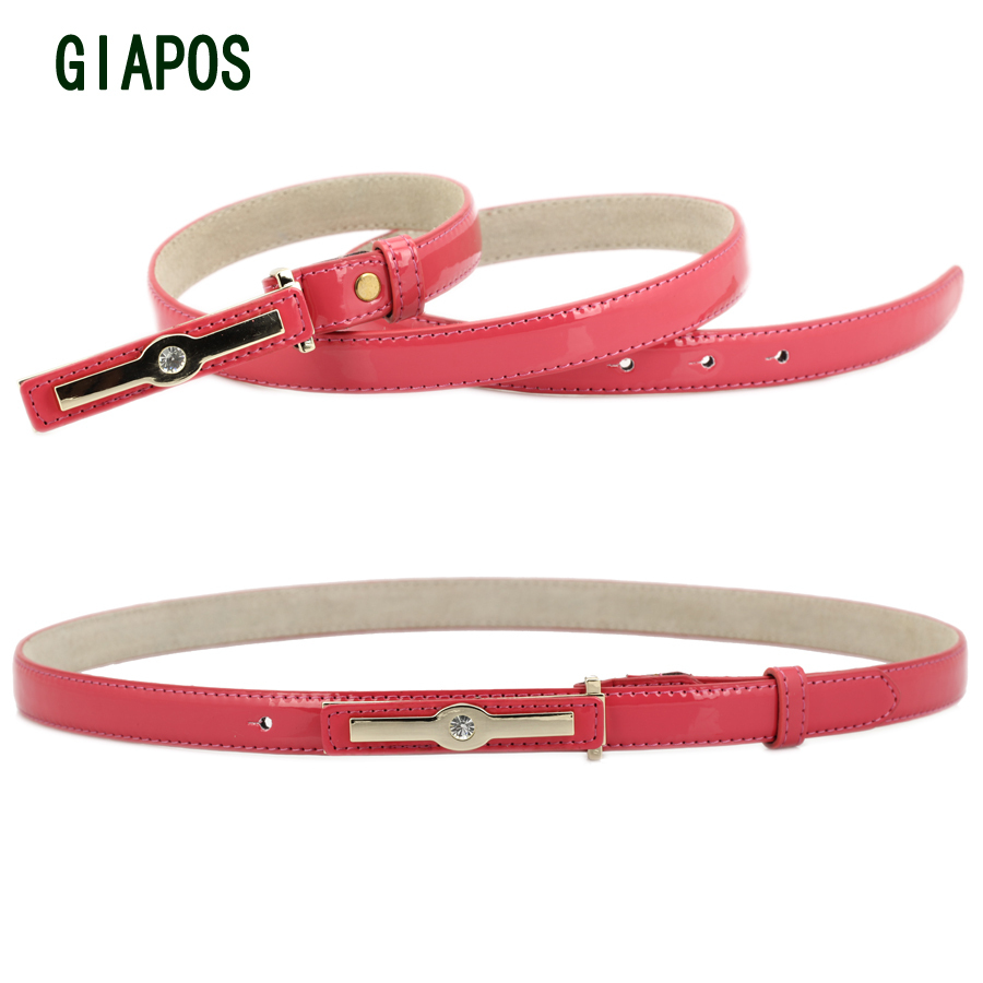 Giapos women's thin belt cowhide genuine leather metal buckle fashion diamond strap