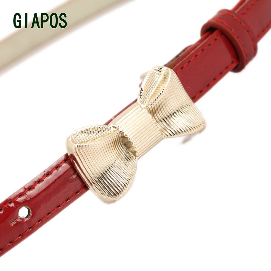 Giapos women's thin belt metal bow agings genuine leather japanned leather cowhide strap belt