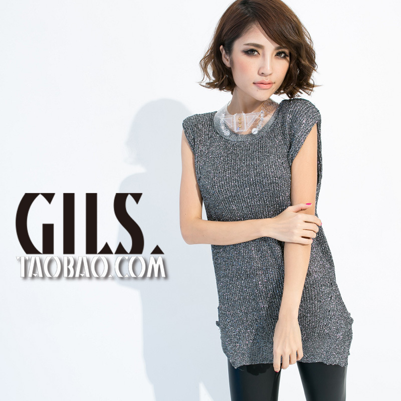 Gils2012 autumn fashion normic metal wire women's sleeveless silveryarn sweater