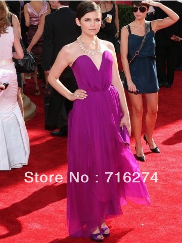 Ginnifer Goodwin Purple Sweetheart Rouched Sequins Sweet A Line Ruffles Floor Length Tulle  Celebrity Dresses