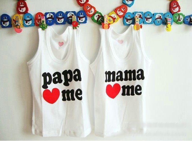 girl and boy's fashion vest i love papa mama,very nice and good quality,kid's clothing,freeshipping