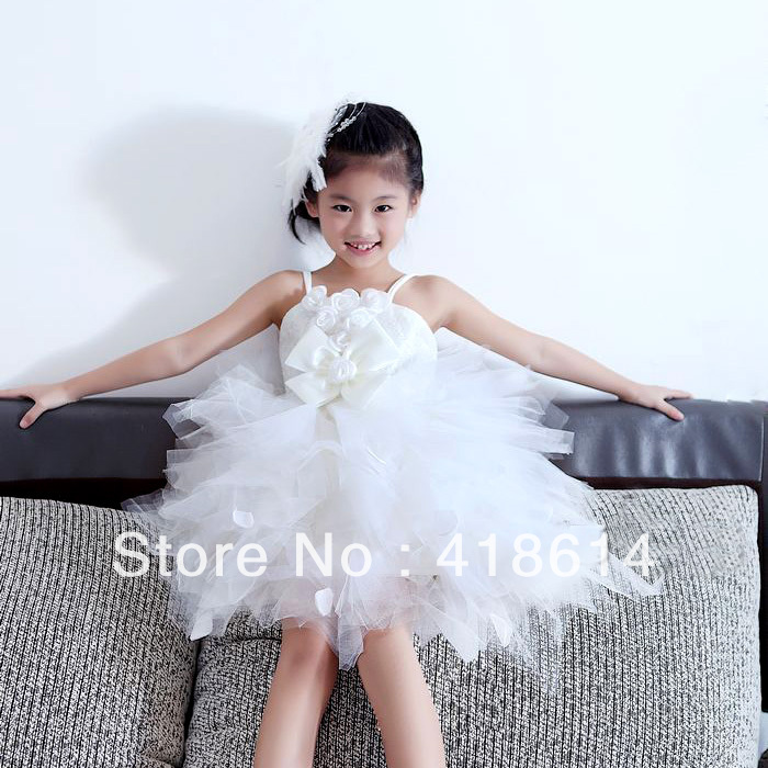 Girl Child Formal Spaghetti Strap Puff One-piece Princess High Quality Dance Skirt Free Shipping