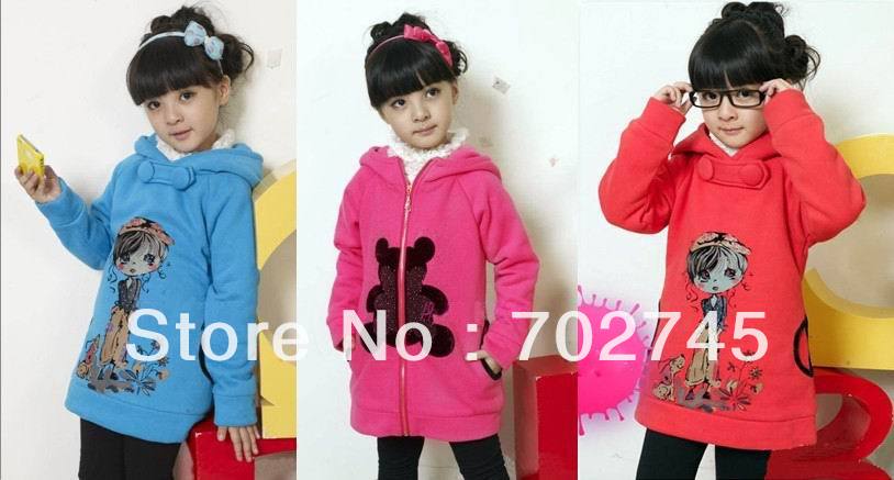 Girl Coat Cotton Add Flocking Outerwear For Winter Girl Hoodie Both sides Can Wear 3 Colors 612