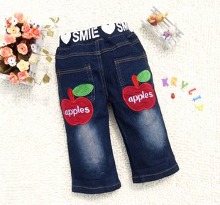 Girl Cropped Jeans With Red Apples Design