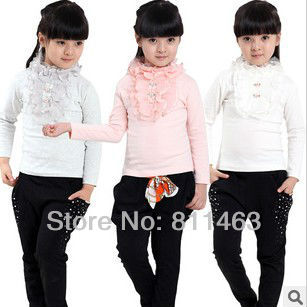 girl cute lace T-shirt / children 100% cotton blouse / size 100cm  to 130cm /wholesale / free shipping