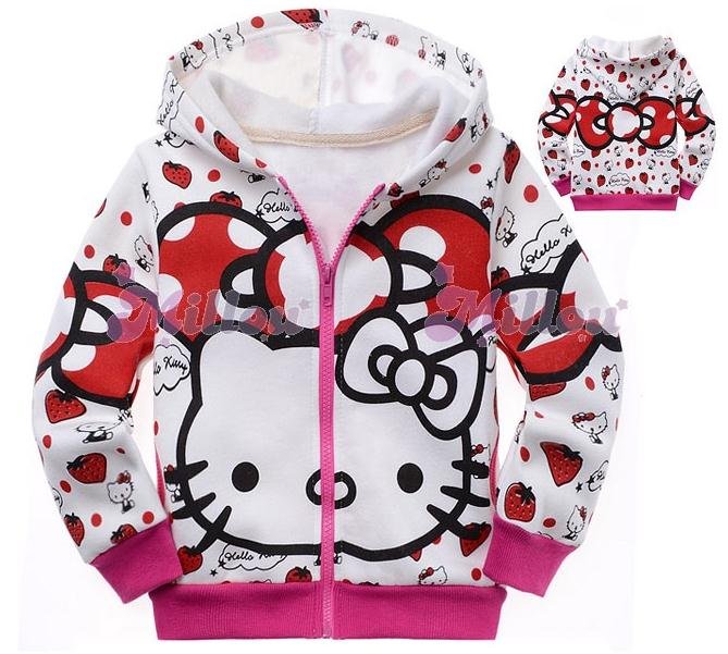 Girl hello kitty hoodies 100% cotton white hooded coat children winter clothing YY8062 A44 high quality