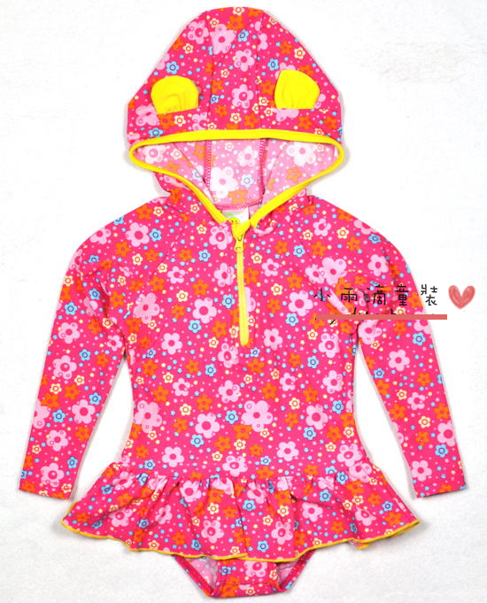 girl long sleeve cap one-piece bathing suit / Floral Skirt / UV children surf clothing / Beach sunscreen suits free shipping