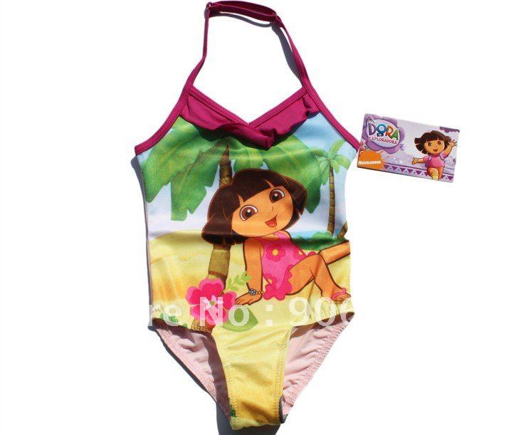 Girl piece swimsuit cute Dora pattern