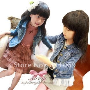 girl's denim jacket with pockets at chest girl coat girl`s fashion 5pcs/lot free shipping 00967