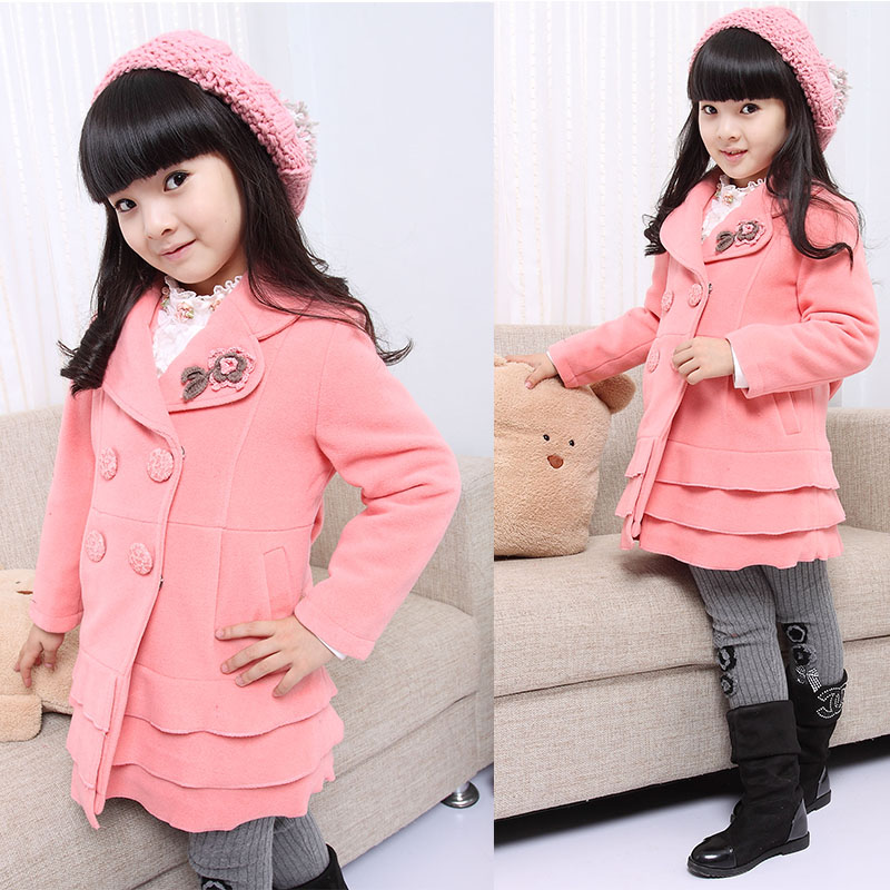 girl's Fashion 2012 winter medium-large girls clothing thickening wool velvet cotton-padded child trench outerwear overcoat