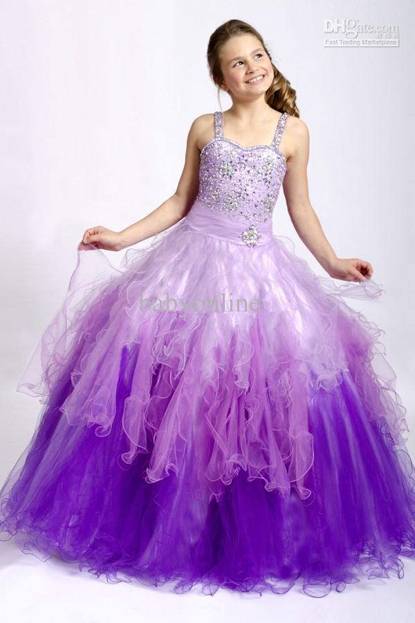 Girl's Pageant Dresses New Spaghetti Bead Ruffles Tulle Colorful Lilac Flower Girl Dresses