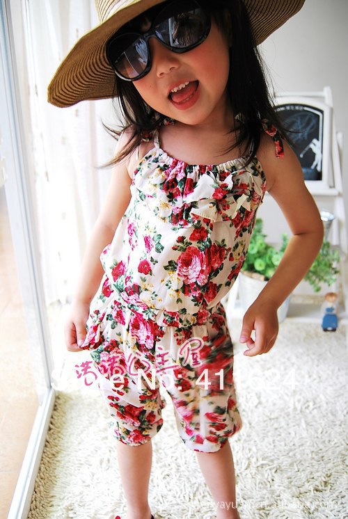 girl's summer suspender pant girl's flower Jumpsuits baby overalls girl trousers childre