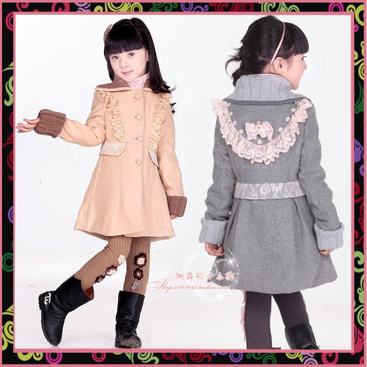 girl's Sunshine 2012 winter girls clothing princess trench child clip vigogne wool coat j09