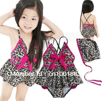 Girl's swimsuit one-piece leopard swimwear include swimming cap Free shipping 5pcs/lot 80% polyamid 20% elastane fashion wear