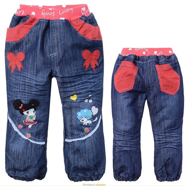 Girl's trousers confused baby hand embroidery printed cotton washing water cowboy pants