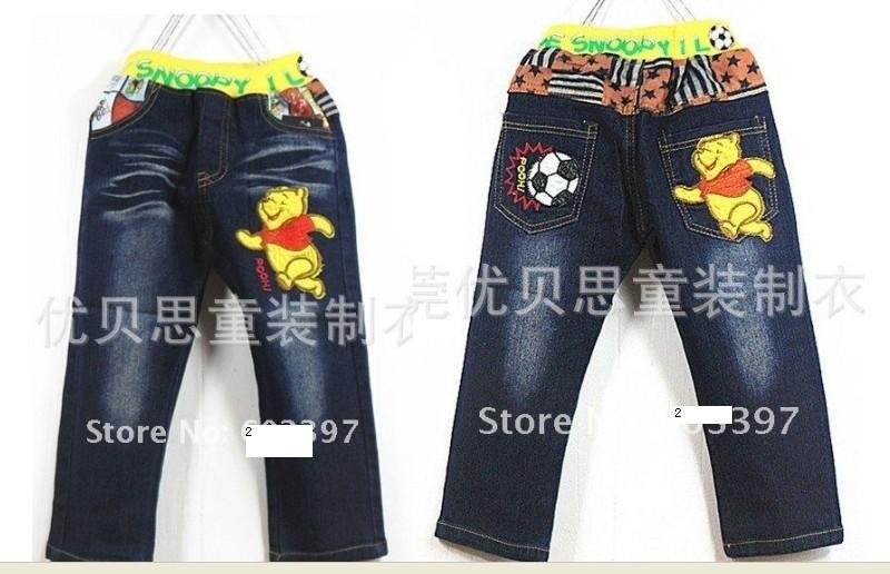 Girl'sjeans Winnie the Pooh Embroidery autumn jeans Boy's jeans baby pants star printing jeans
